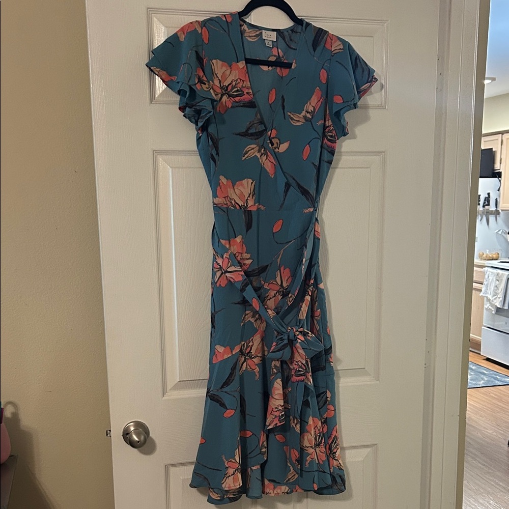A New Day Teal and Pink Floral Midi Dress